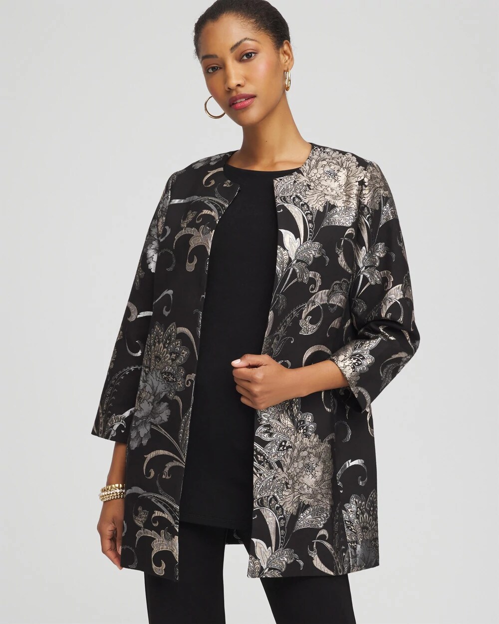 Travelers™ Collection Jacquard Floral Shine Jacket TRAVELERS BLACK ...