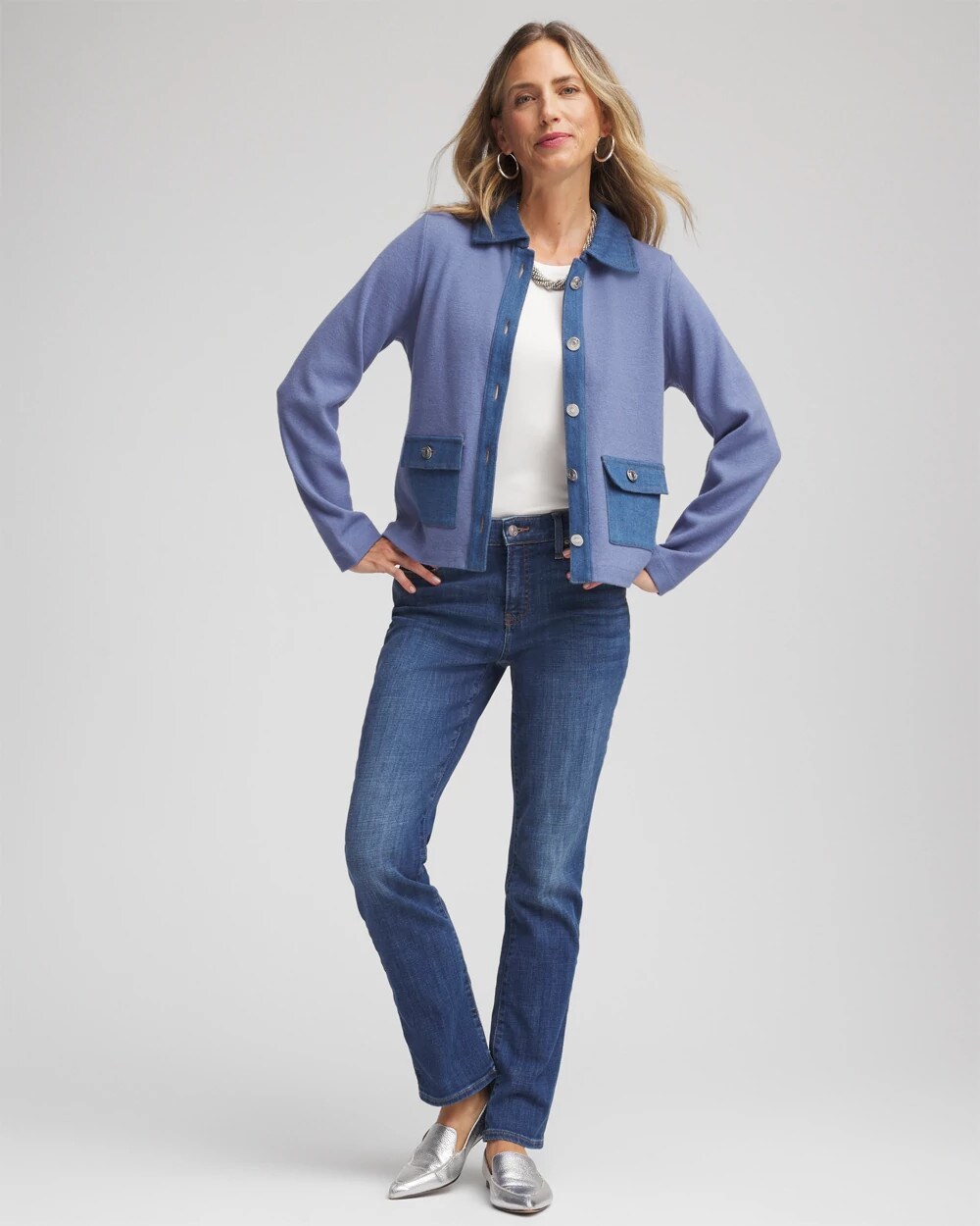 Denim Colorblock Marl Shirt Jacket BLUE LOTUS - Chico's